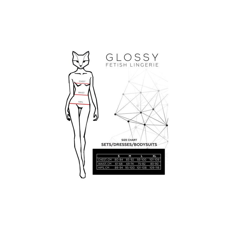 Glossy Kitti Wetlook Bodysuit w Cat Ears Black-955055-BLK-S