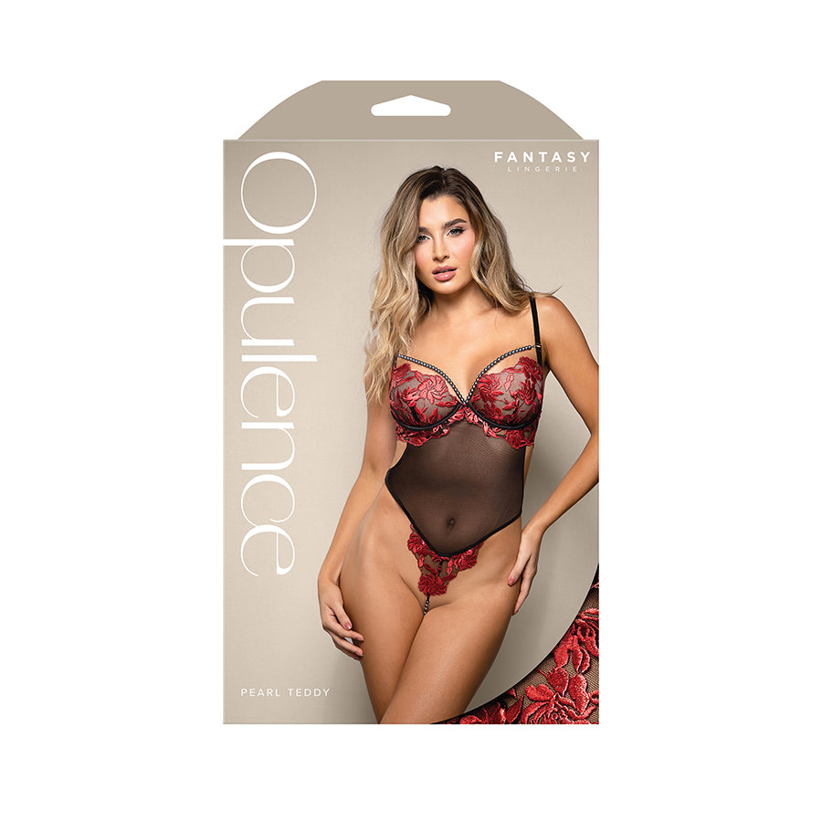 OPULENCE Floral Pearl Teddy - Red - Red/Black - S/M Size-2424RED-SM-B