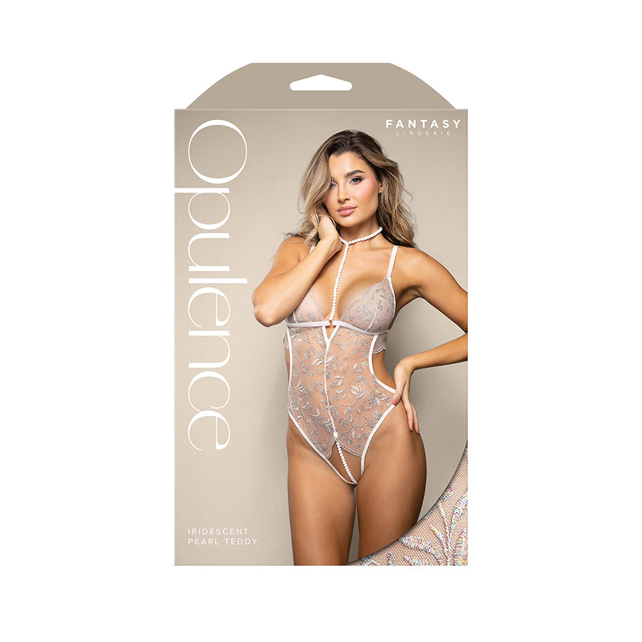 OPULENCE Iridescent Pearl Teddy - White - White - M/L Size-2426WHT-ML-B