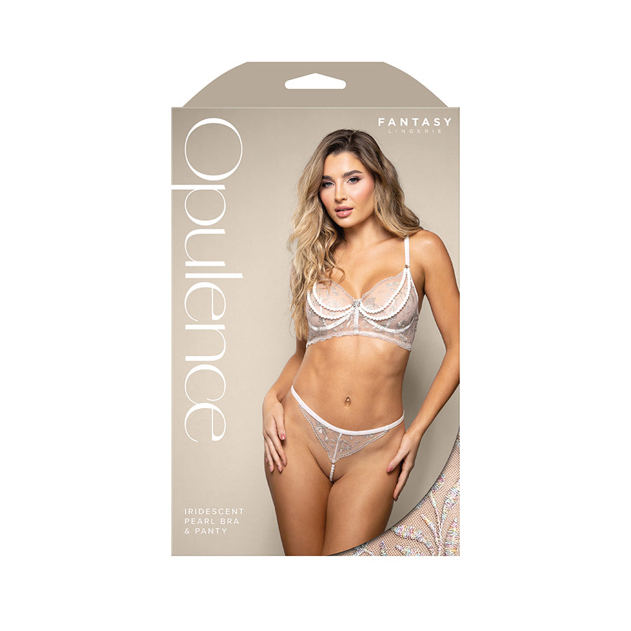OPULENCE Iridescent Pearl Bra & Panty - White - White - M/L Size-2427WHT-ML-B