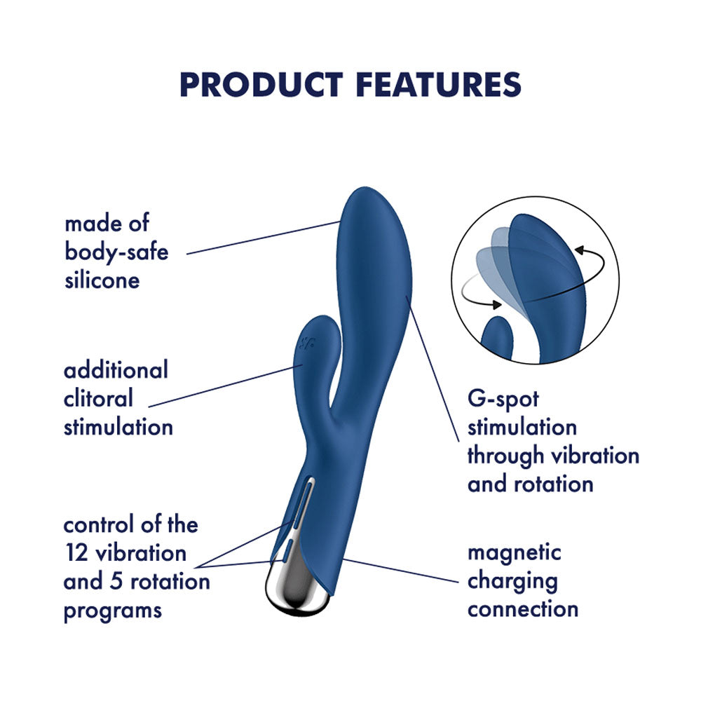 Satisfyer Spinning Rabbit 1 - Blue - Blue 20 cm USB Rechargeable Rotating Rabbit Vibrator - 4048734