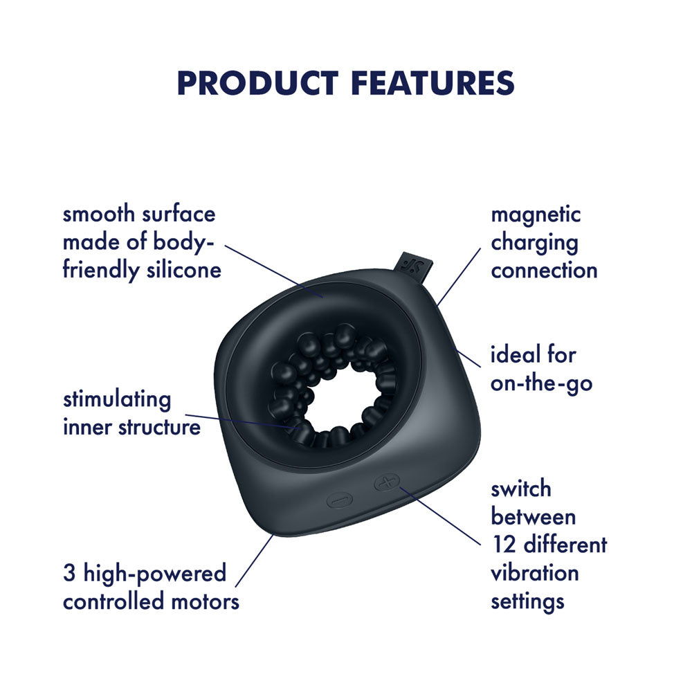 Satisfyer Ring Stroker - Black USB Rechargeable Vibrating Masturbator - 4064734