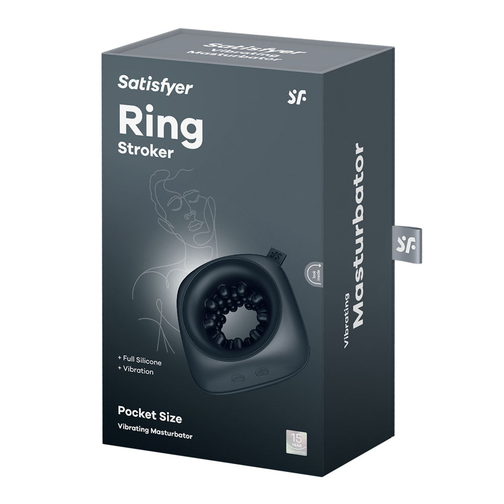 Satisfyer Ring Stroker - Black USB Rechargeable Vibrating Masturbator - 4064734