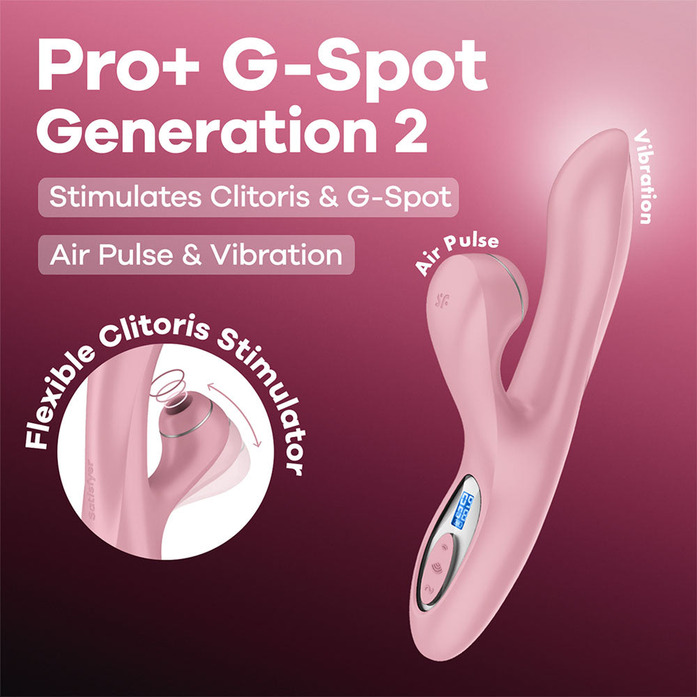 Satisfyer Pro + G-Spot - Pink - Rose Pink 22 cm USB-C Rechargeable Rabbit Vibrator with Touch-Free Clitoral Stimulator - 4082004