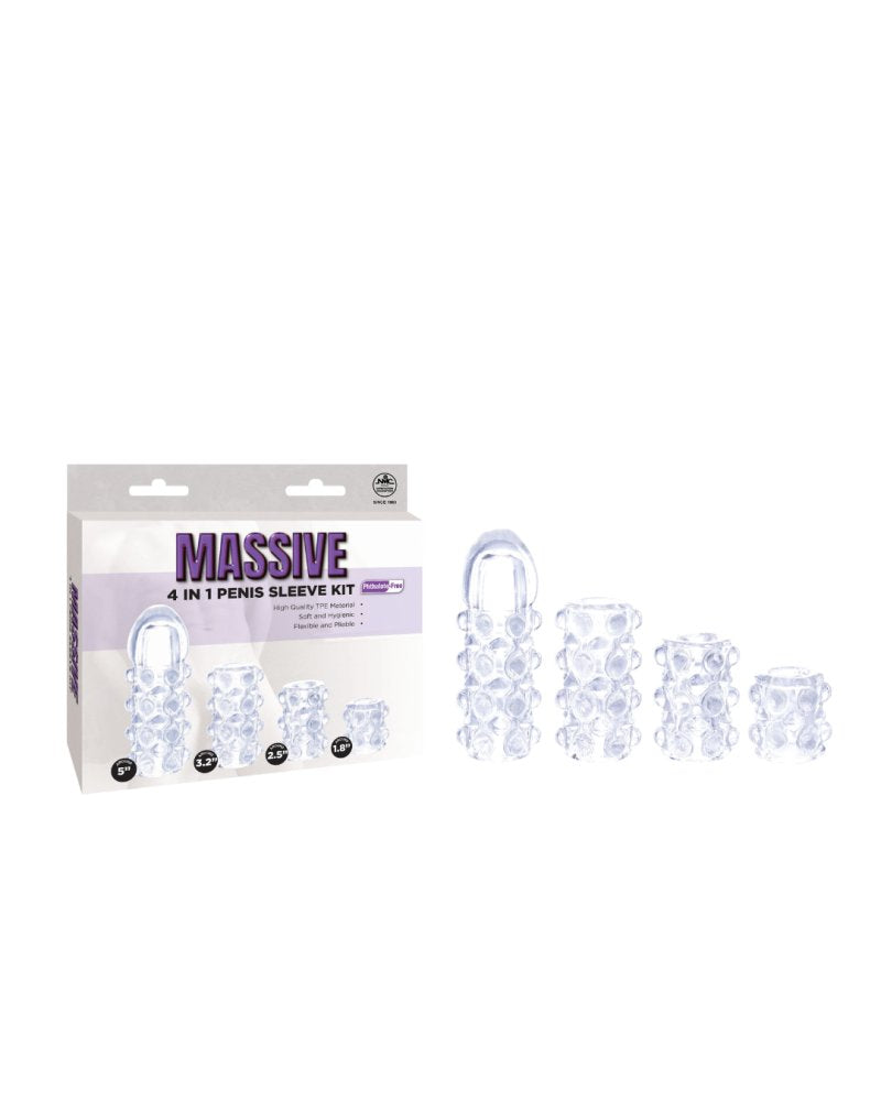 Massive 4 IN 1 TPE PENIS SLEEVE KIT SET IN TRANSPARENT COLOR-647314