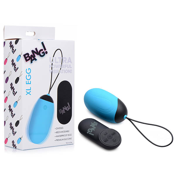 Bang! XL Silicone Vibrating Egg - Blue XL USB Rechargeable Egg with Wireless Remote-AG331-BLUE