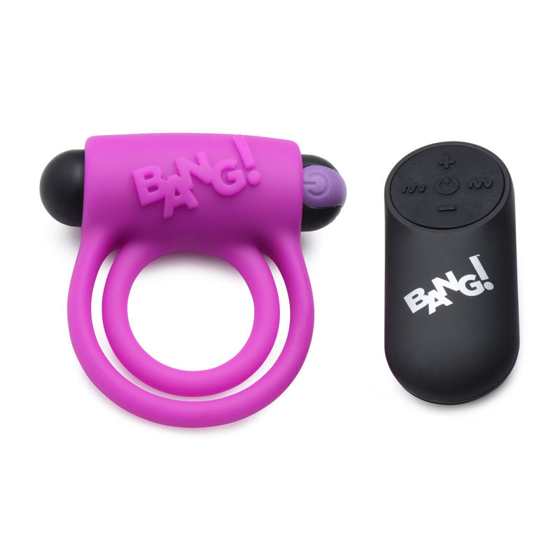 Bang! Silicone Cock Ring & Bullet - Purple USB Rechargeable Vibrating Cock Ring with Wireless Remote-AG572-PURPLE