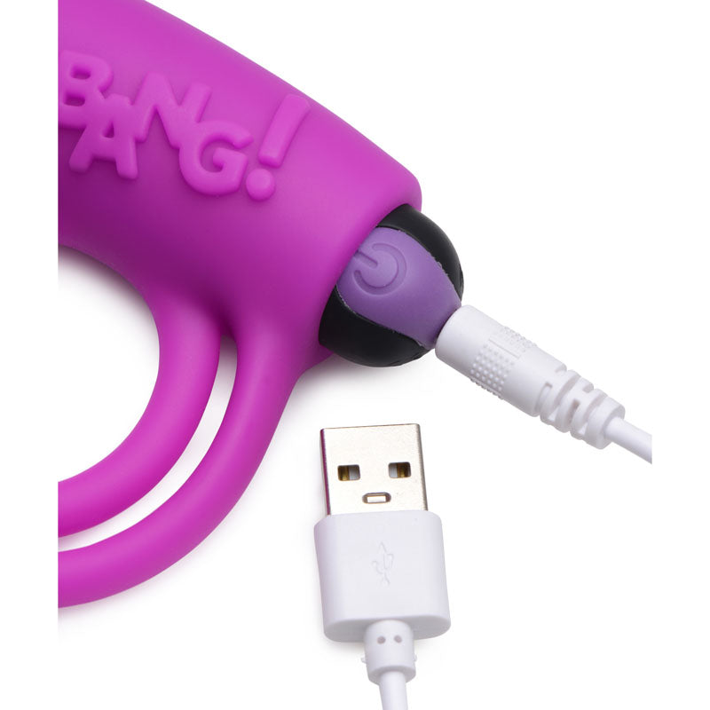 Bang! Silicone Cock Ring & Bullet - Purple USB Rechargeable Vibrating Cock Ring with Wireless Remote-AG572-PURPLE