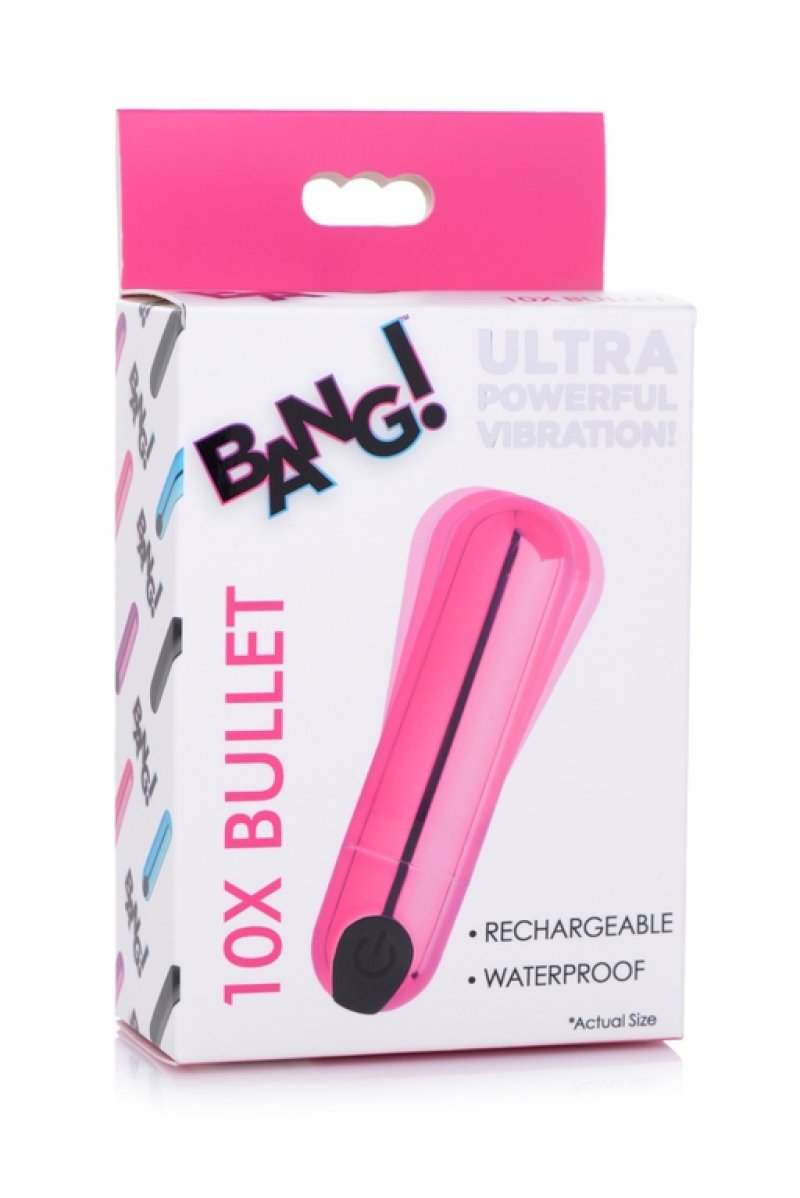 Bang! 10X Rechargeable Vibrating Metallic Bullet - Pink-AG656-Pink