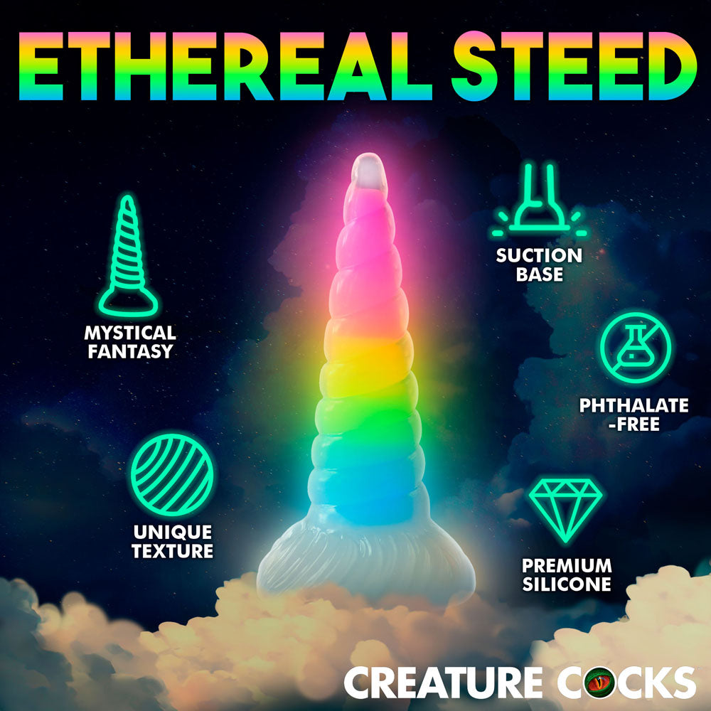 Creature Cocks Uni-Glow - Glow in Dark Rainbow 19.5 cm Unicorn Fantasy Dildo - AH310