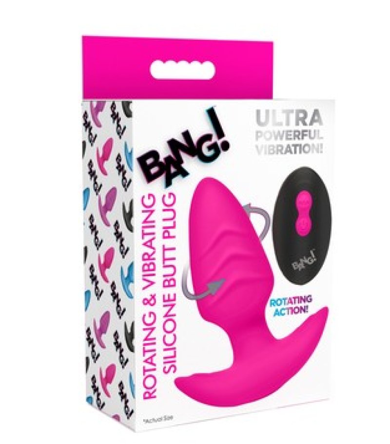 BANG! 10X Rotating & Vibrating Silicone Butt Plug w/ Remote - Pink-AH489-Pink