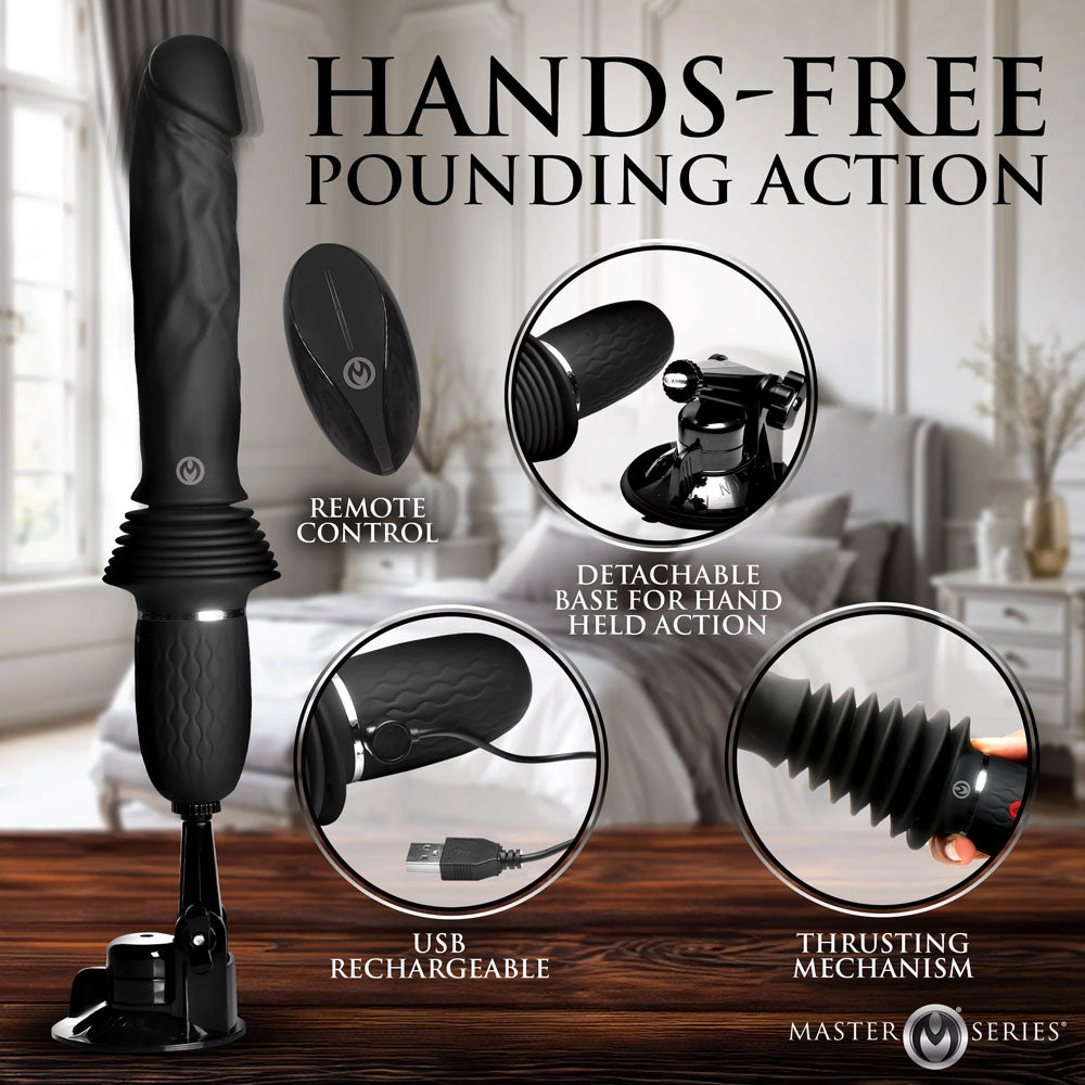 Master Series Ultimate Power Pounder - Black 30 cm USB Rechargeable Thrusting Vibrator-AH606