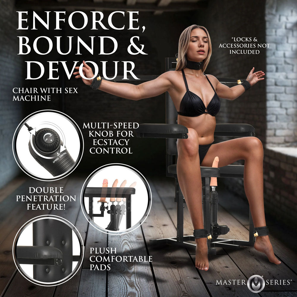 Master Series Enforcer Chair with Sex Machine - Deluxe Restraint Chair with Mains Powered Sex Machine-AH645