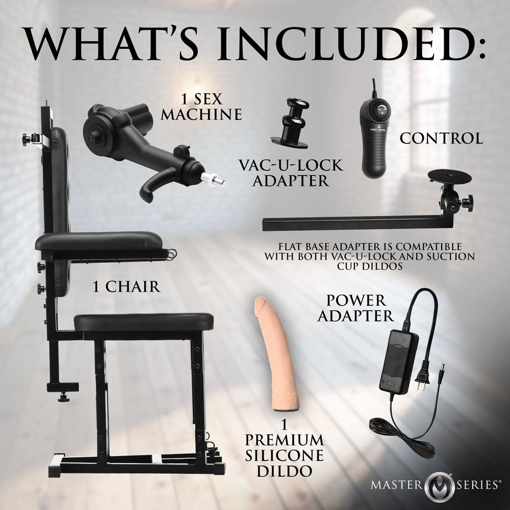 Master Series Enforcer Chair with Sex Machine - Deluxe Restraint Chair with Mains Powered Sex Machine-AH645