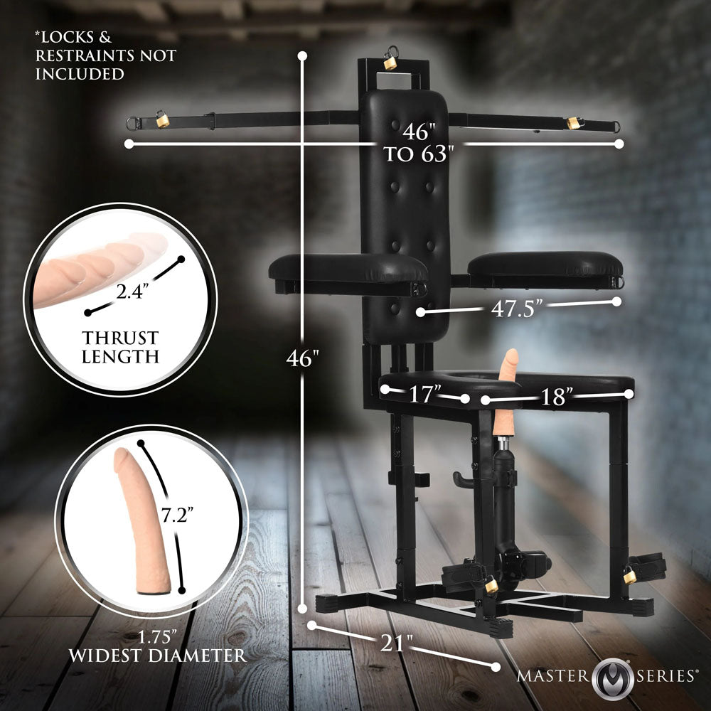 Master Series Enforcer Chair with Sex Machine - Deluxe Restraint Chair with Mains Powered Sex Machine-AH645