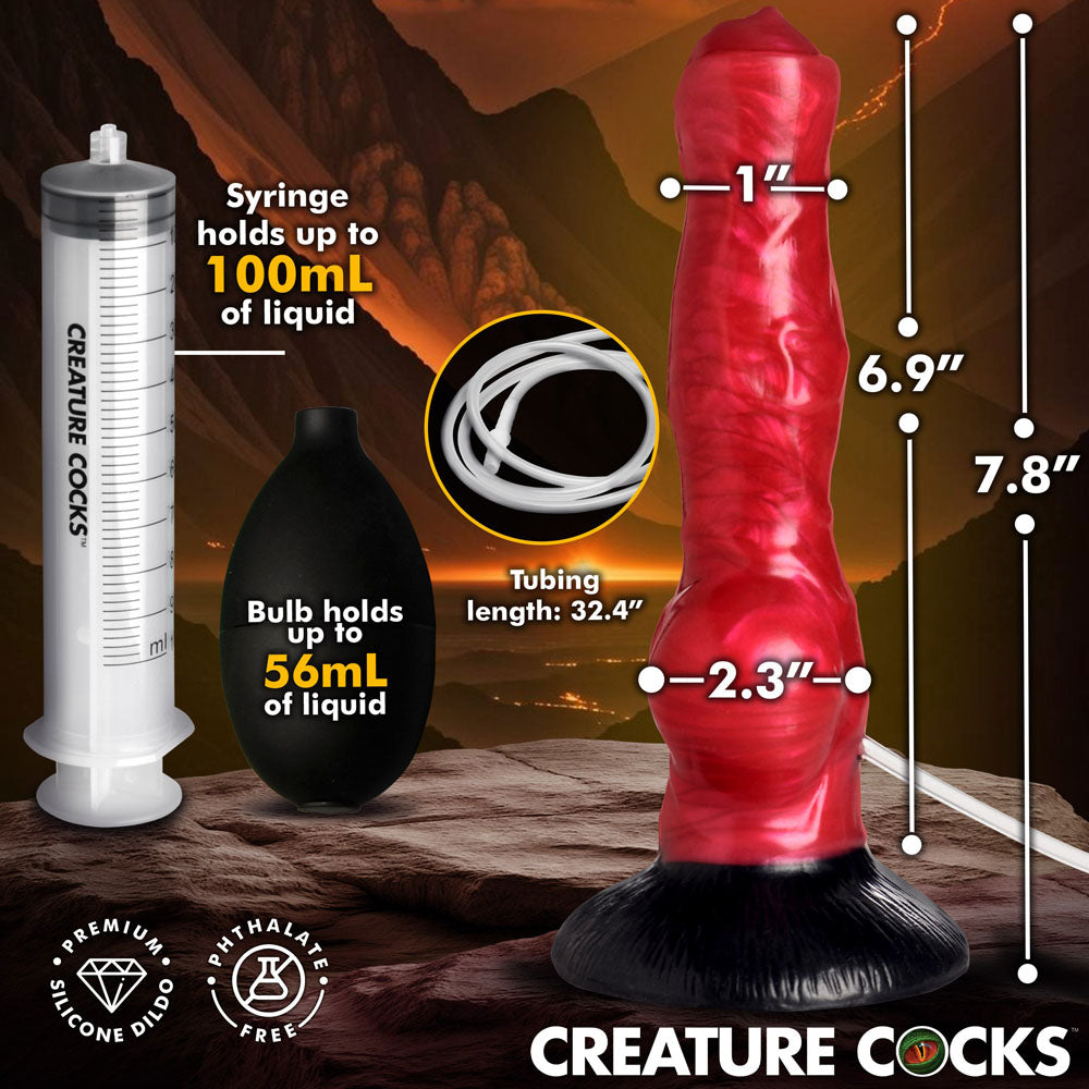 Creature Cocks Hell Hound Squirting Silicone Dildo - Red/Black 19.8 cm Squirting Canine Fantasy Dildo - AH760