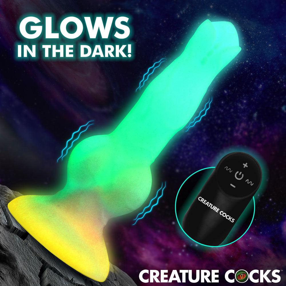 Creature Cocks Astro Cock - Glow In Dark 20.6 cm Vibrating Fantasy Dildo with Remote-AH809