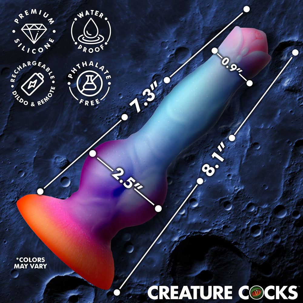 Creature Cocks Astro Cock - Glow In Dark 20.6 cm Vibrating Fantasy Dildo with Remote-AH809