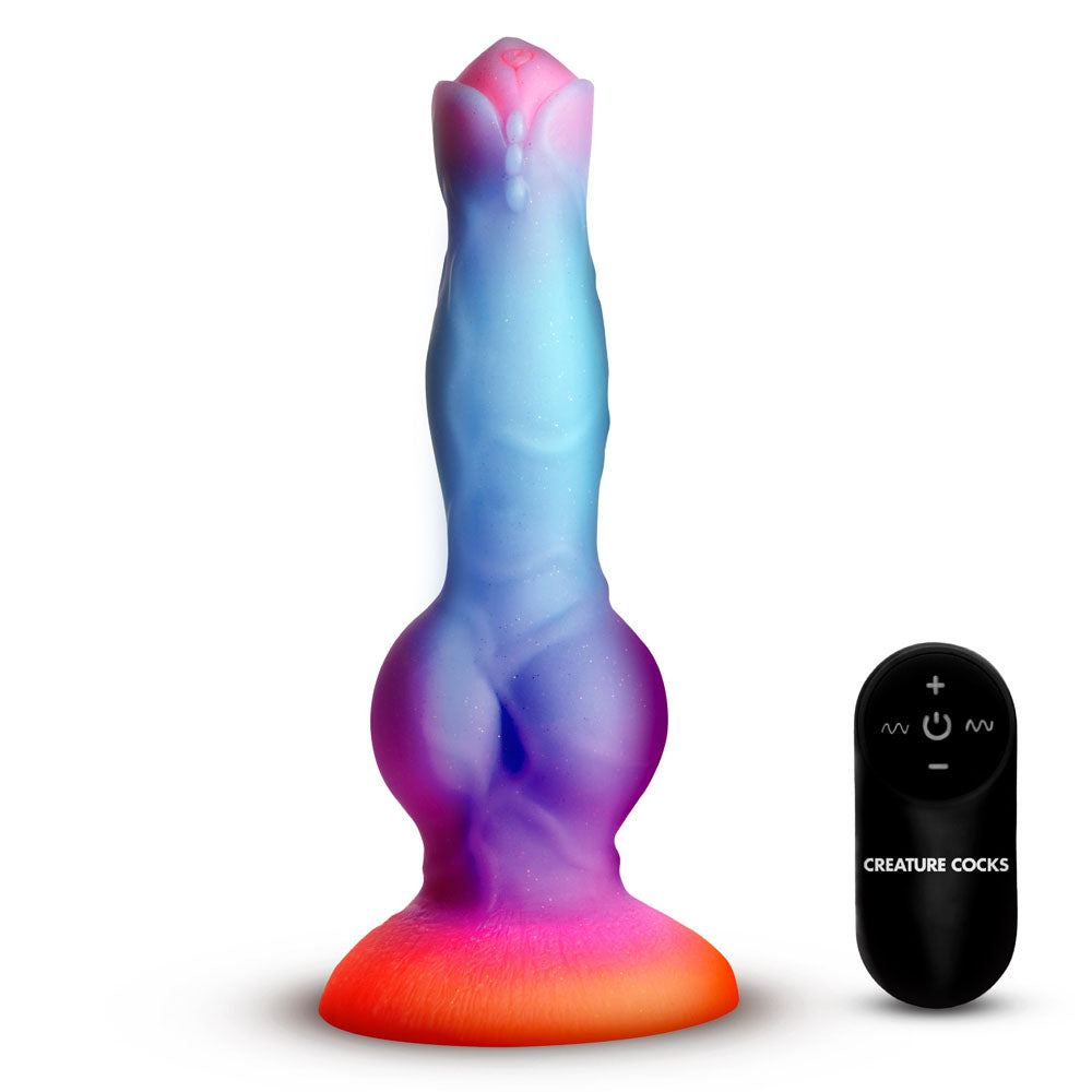 Creature Cocks Astro Cock - Glow In Dark 20.6 cm Vibrating Fantasy Dildo with Remote-AH809