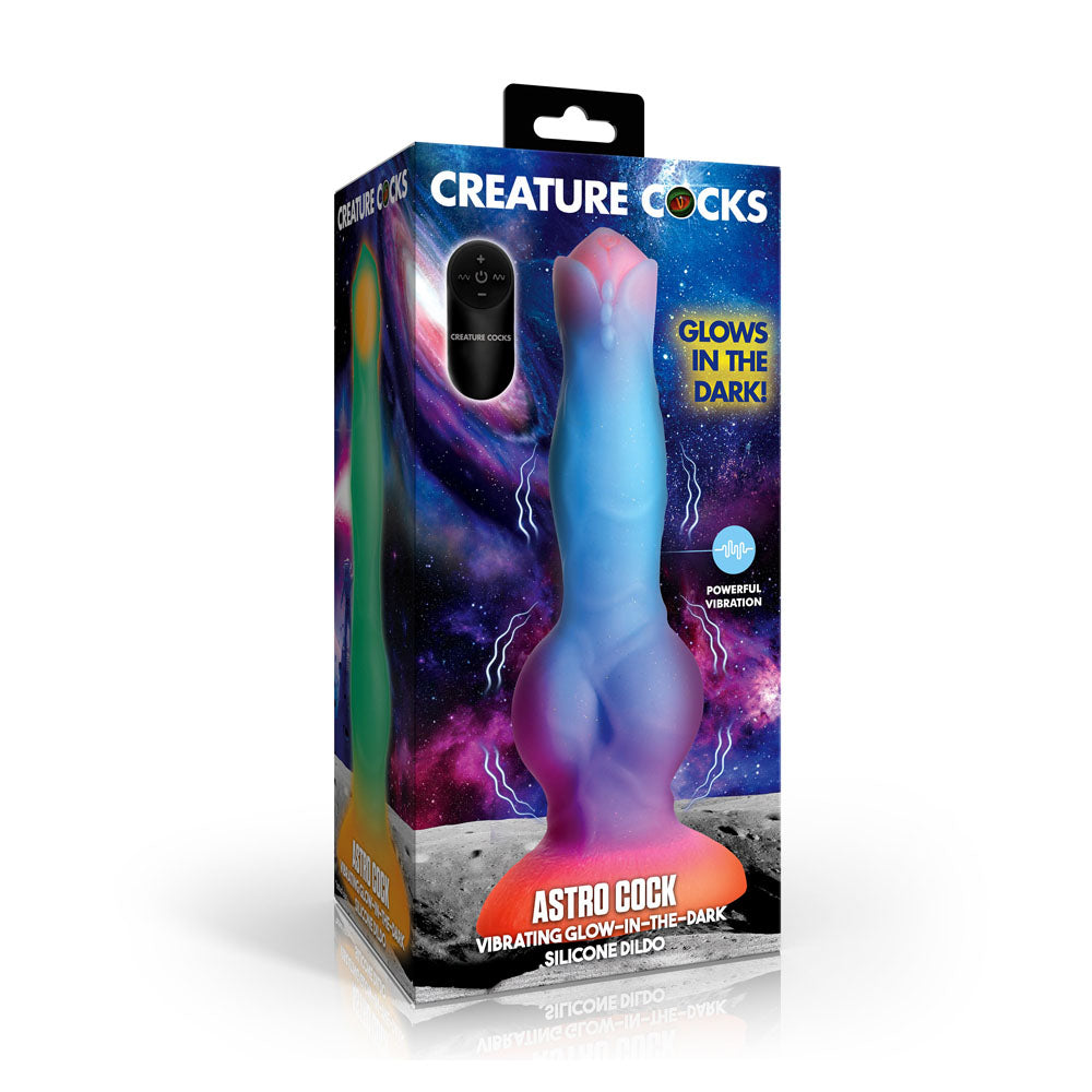 Creature Cocks Astro Cock - Glow In Dark 20.6 cm Vibrating Fantasy Dildo with Remote-AH809