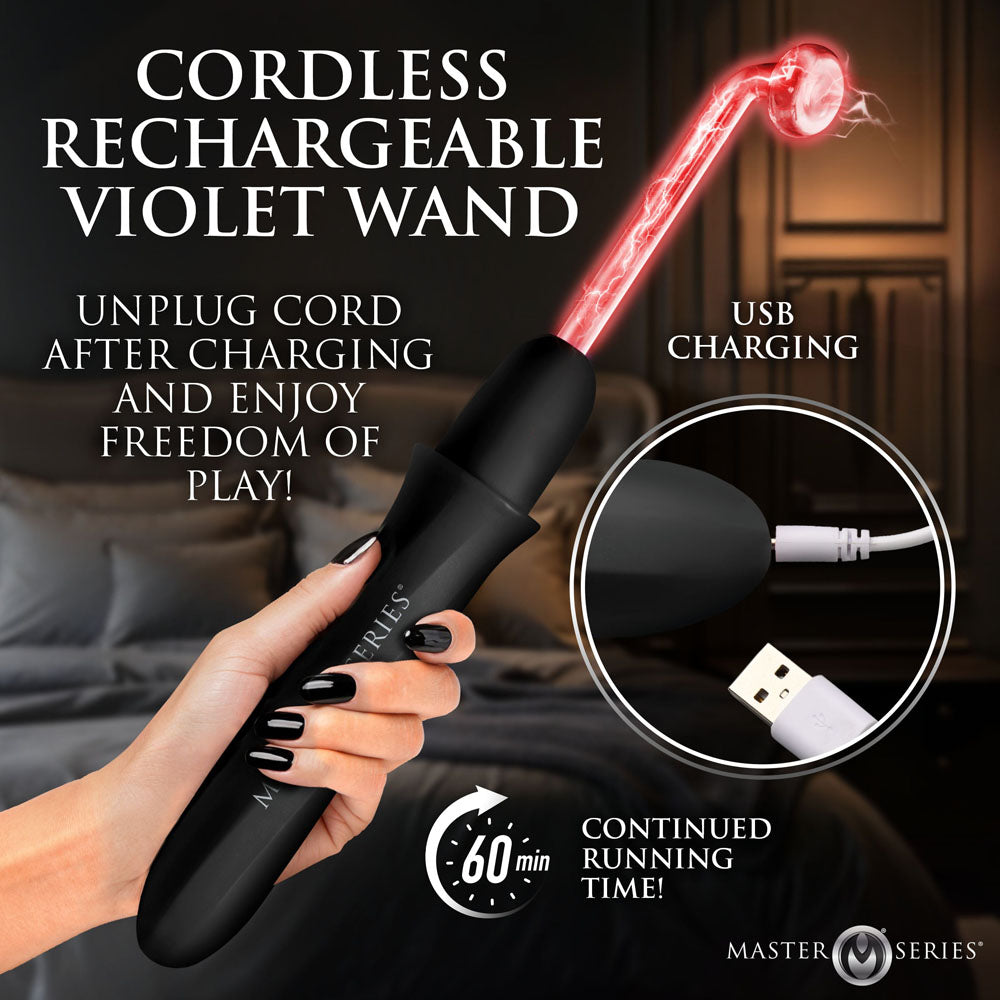 Master Series Electrawand - Black Rechargeable E-Stim Violet Wand with Attachments - AH855-BLACK