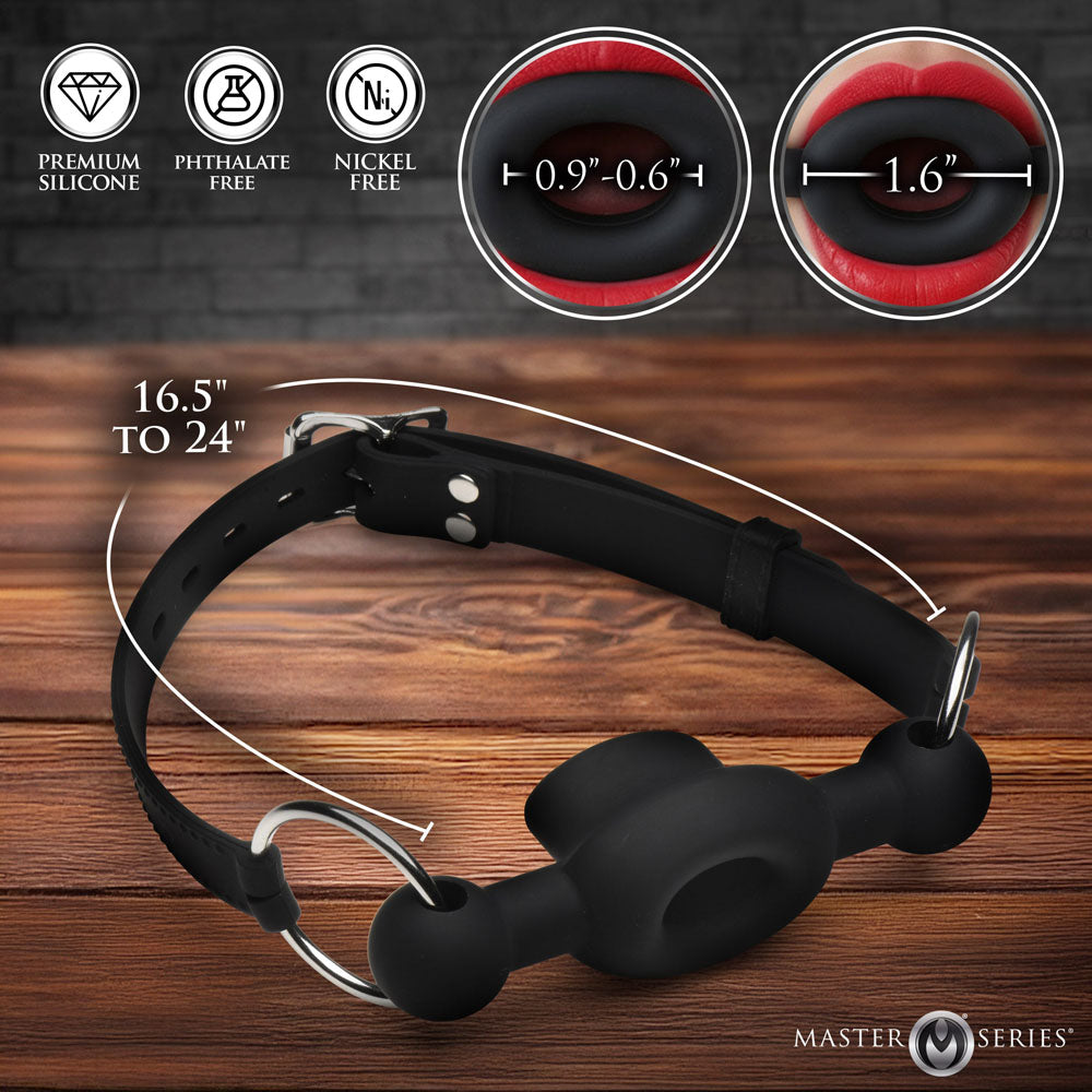 Master Series Forced - Black Silicone Feeding Mouth Gag - AH981