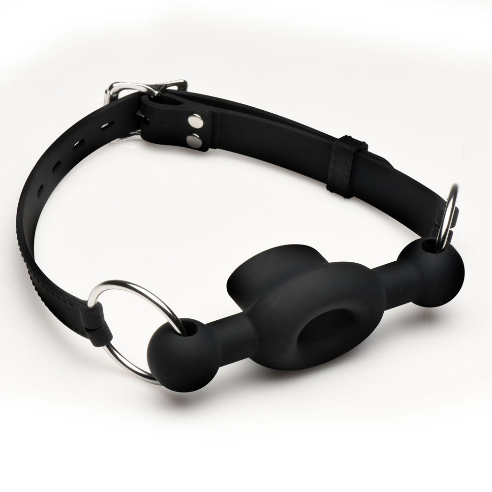 Master Series Forced - Black Silicone Feeding Mouth Gag - AH981