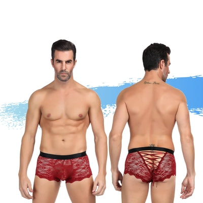 Ashella Lingerie Mica Lace Boxer Brief Red S/M