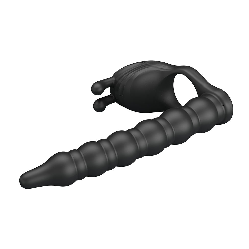 Party Up MARCUS Ring & Anal Plug - Black USB Rechargeable Vibrating Cock Ring with Double Penetrator-BI-210327-PU