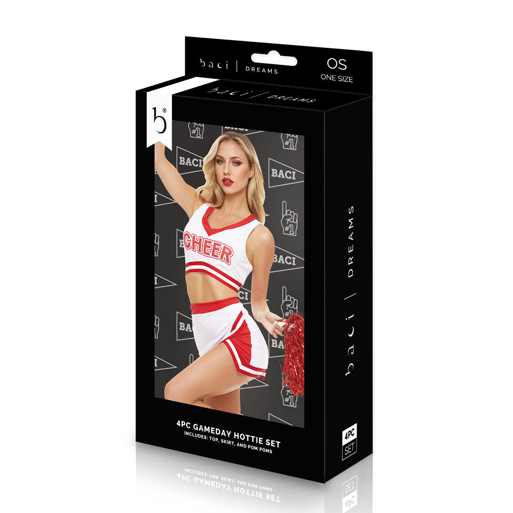BACI DREAMS Gameday Hottie Set - White/Red Cheerleader Costume - One Size - BLD1412