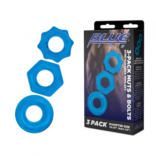 Blue Line 3-Pack Nuts & Bolts Stretch Cock Ring Set