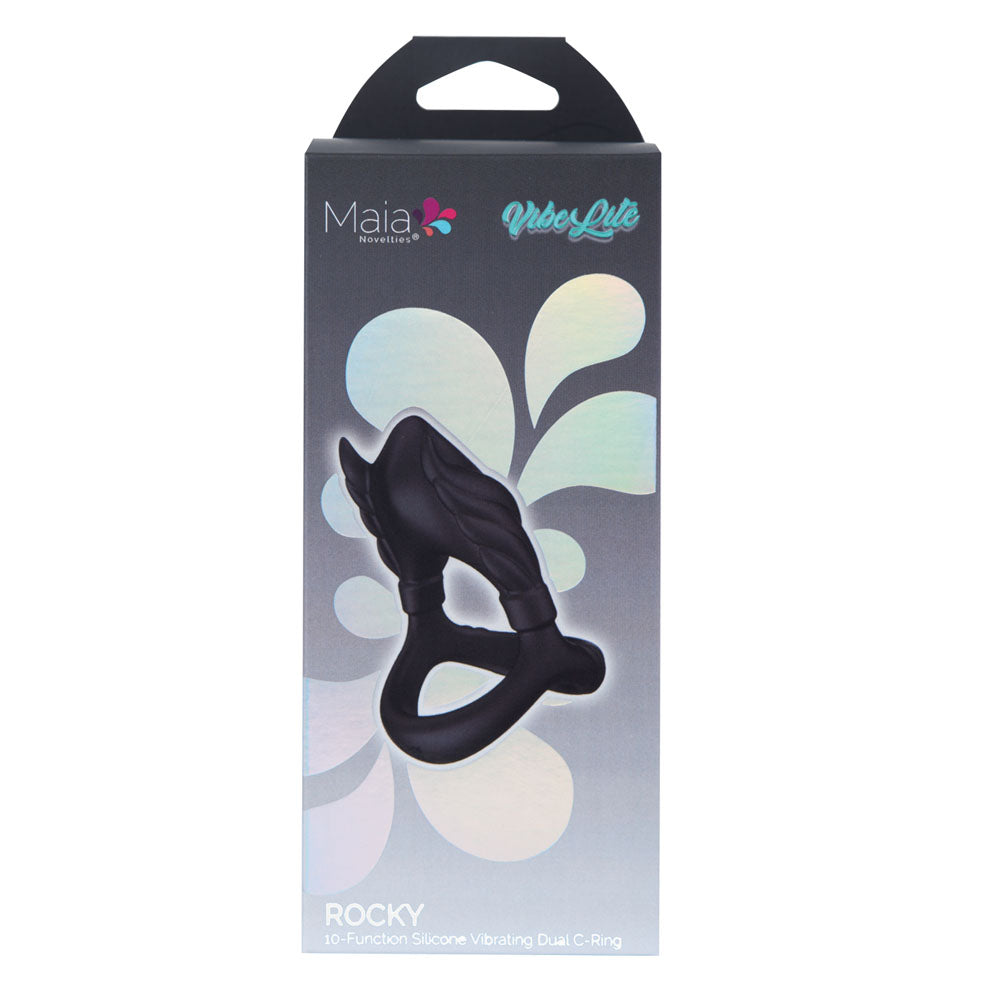 Maia ROCKY - Black - Black USB Rechargeable Vibrating Cock & Balls Ring-BO-25-22-BLACK