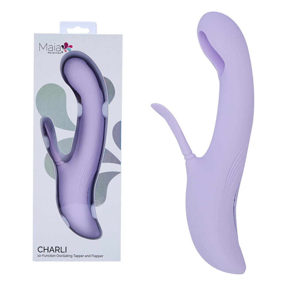 Maia CHARLI - Lavender 22.9 cm USB Rechargeable Flapping & Tapping Rabbit Vibrator - BO-25-30-LAV