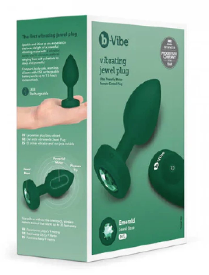 b-Vibe Vibrating Jewel Plug M/L Green-BV-031GRN