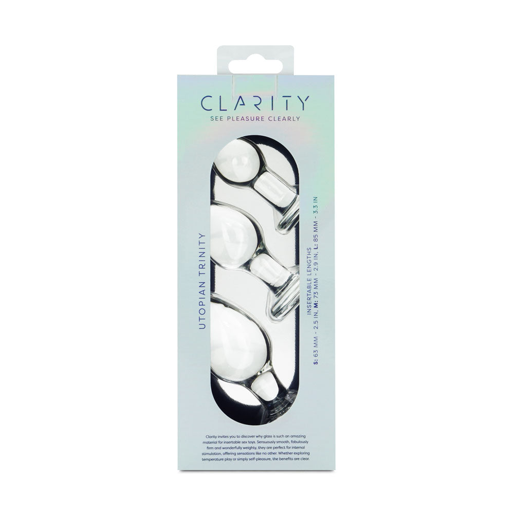 Clarity - Utopian Trinity - Clear Glass Butt Plugs - Set of 3 Sizes-CLA-24