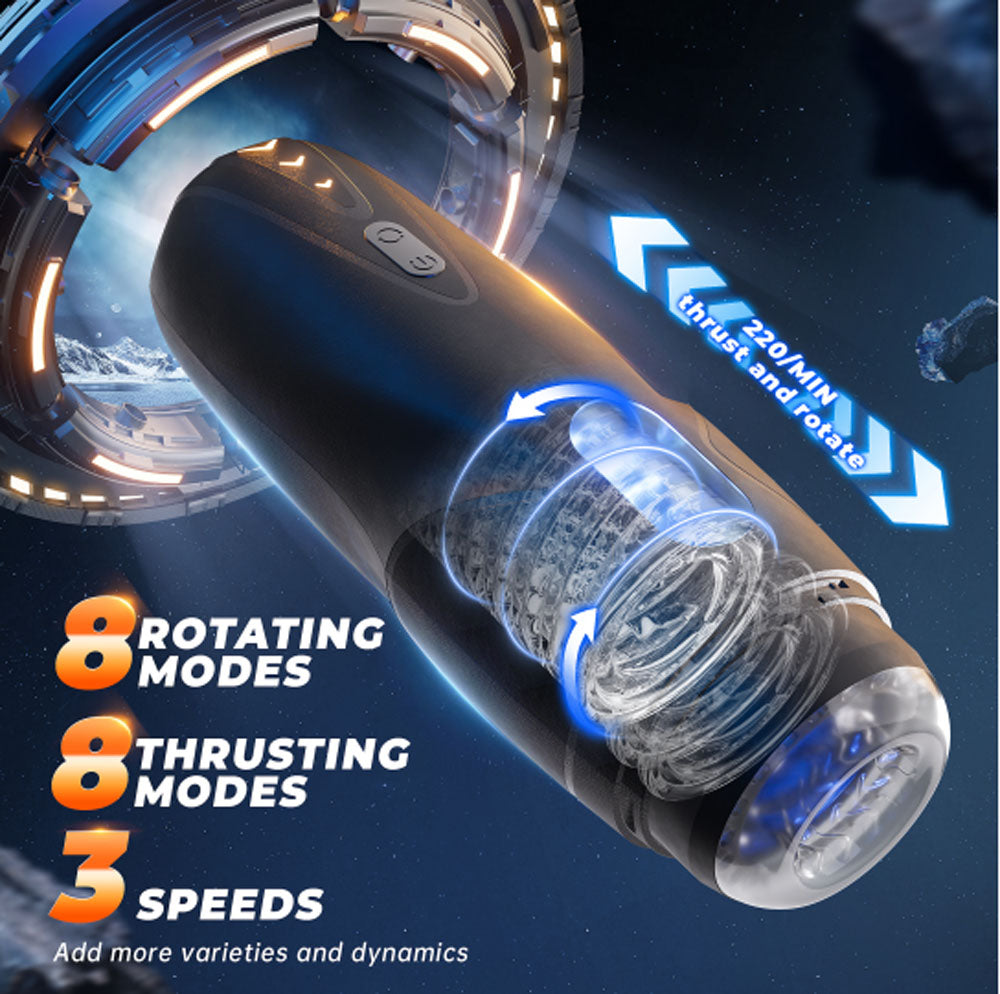 CyberSkin The Galaxy Voy - USB Rechargeable Thrusting & Rotating Auto Masturbator with Heater - CS-GV-BLK