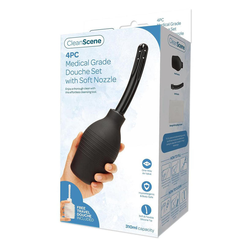 CleanScene 4 Piece Medical Grade Douche Set with Soft Nozzle - 310 ml Capacity with Free Travel Douche Included - CS101