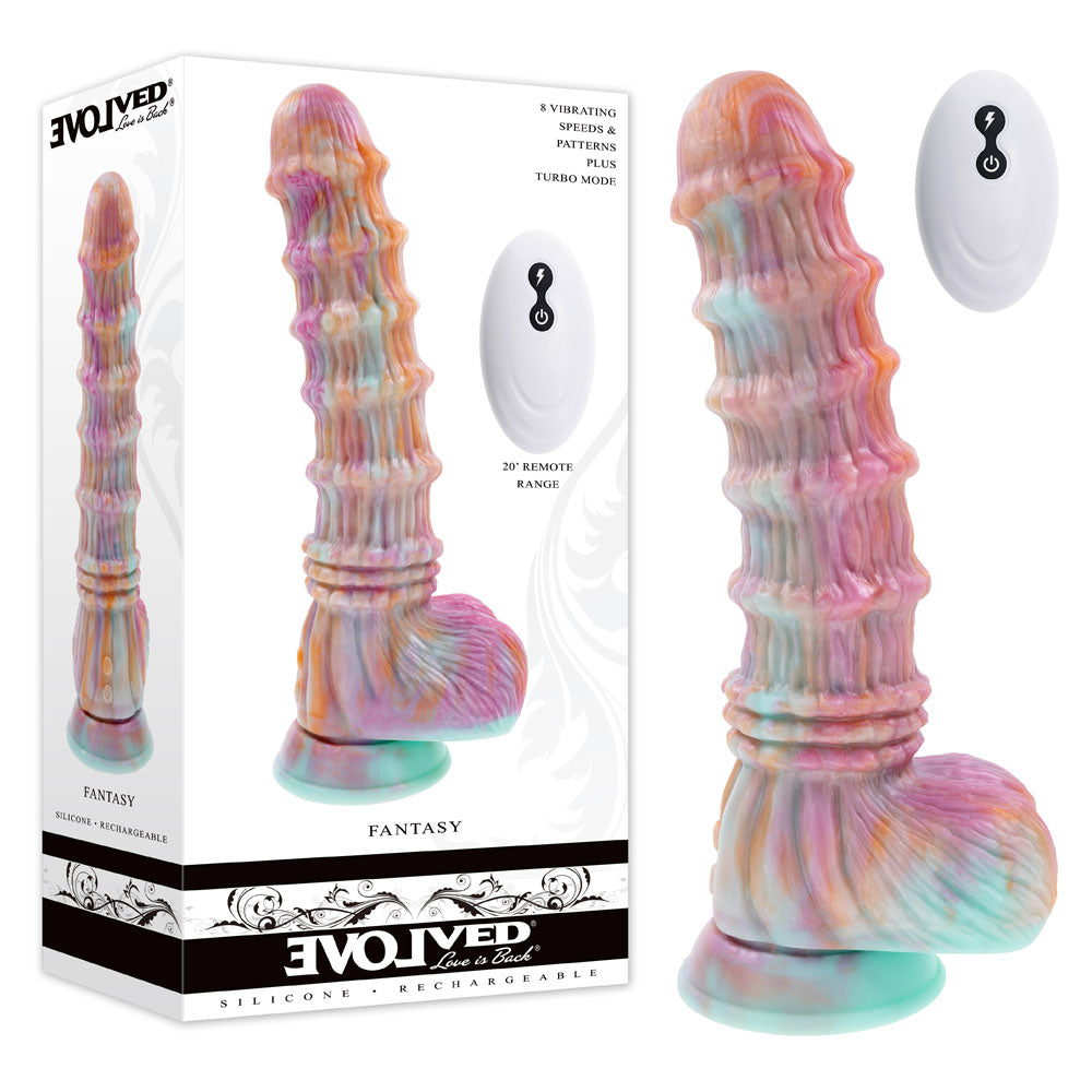 Evolved FANTASY - Multicoloured 27.6 cm USB Rechargeable Vibrating Fantasy Dildo with Remote-EN-RD-6404-2