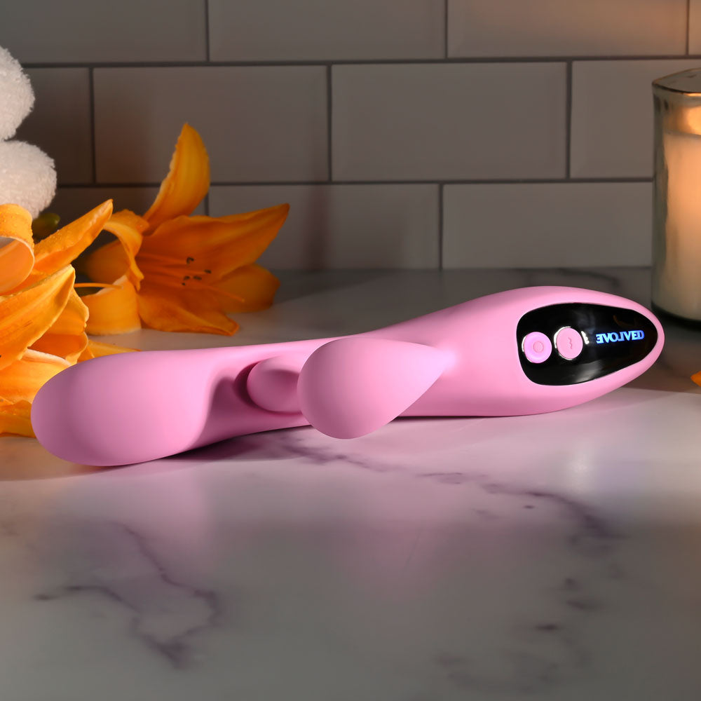 Evolved PUSH THE BUTTON - Pink 23.5 cm USB Rechargeable Rabbit Vibrator with G-Spot Bud - EN-RS-7159-2