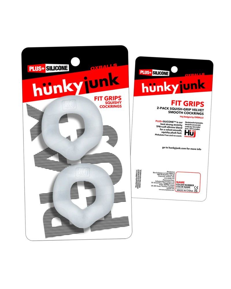 HUNKYJUNK FIT GRIPS 2-pack ergo-fit cockrings CLEAR/CLEAR-HUJ-152-CLR