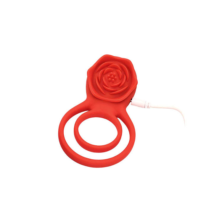 Adam & Eve VIBRATING ROSE DOUBLE ENHANCER - Red USB Rechargeable Cock & Balls Ring with Remote-J661 6000