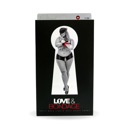 Bondage Set - Split Back Liquid Onyx Booty Short Queen Size-L302BLK2XL