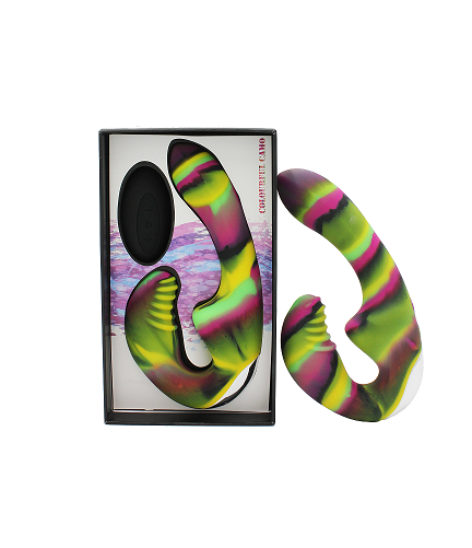 Colourful Camo Tandem Remote Control Strapless Strapon Yellow-LA-2019-2Y