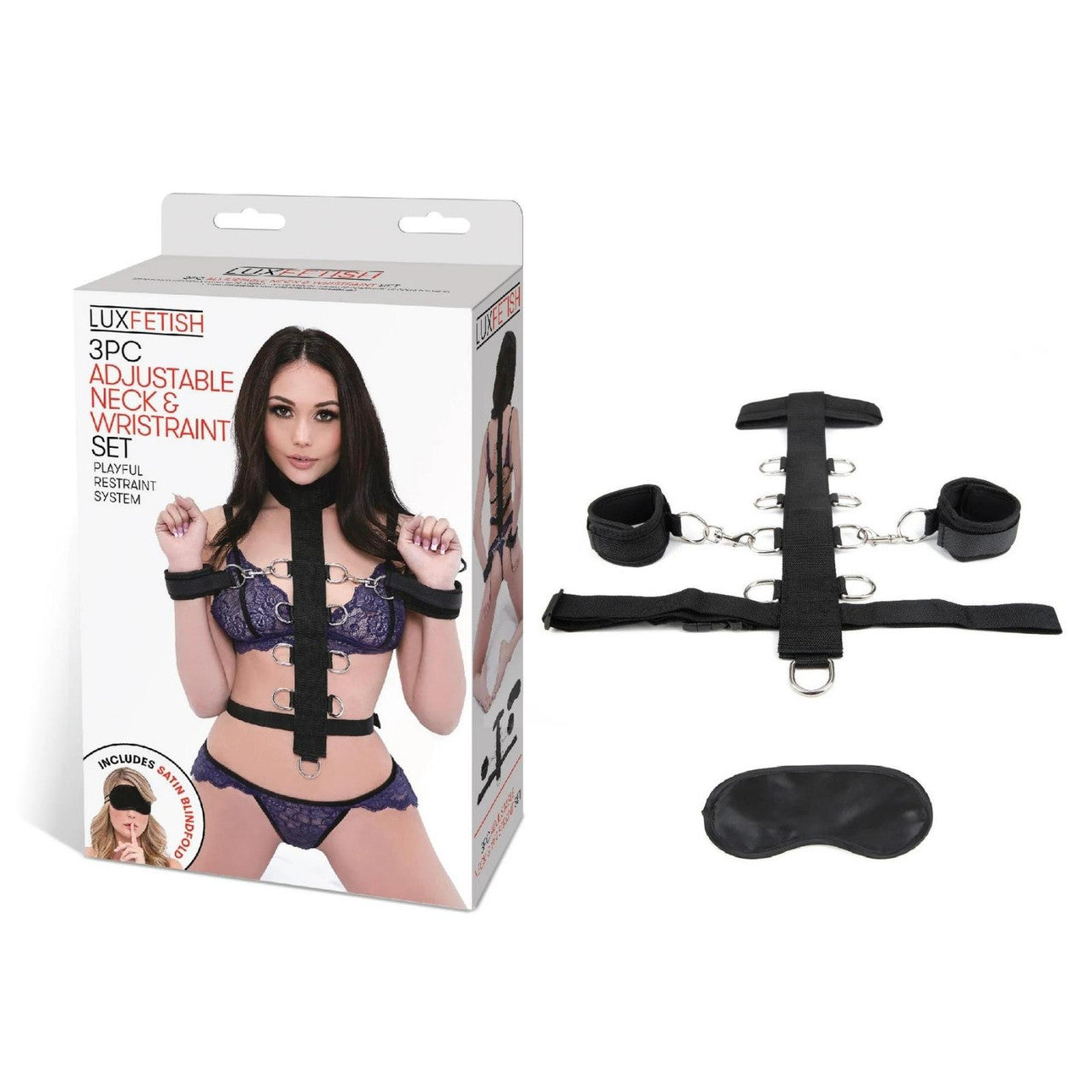 Lux Fetish 3PC Adjustable Neck & Wristraint Set-LF1463