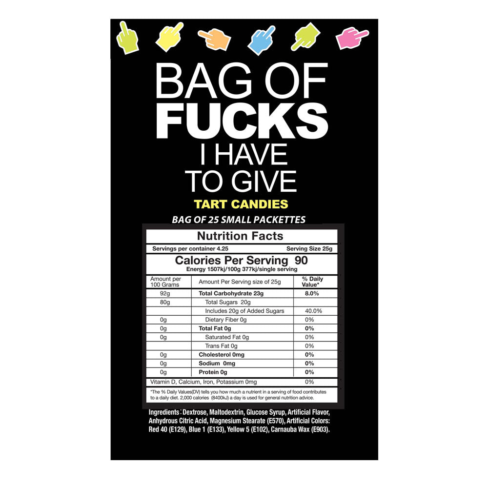 Bag Of Fucks I Have To Give - Bag of 25 - Fruit Flavoured Lollies - Bag of 25 Mini Packs-LGCP.1217