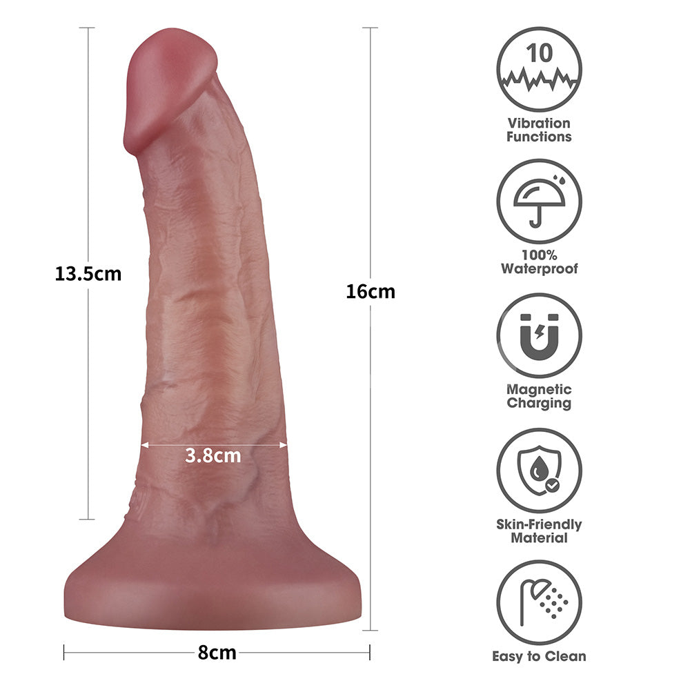 Dual Density Power Cock - 6 Inch Flesh - Flesh 16 cm USB Rechargeable Vibrating Dong - LV110201