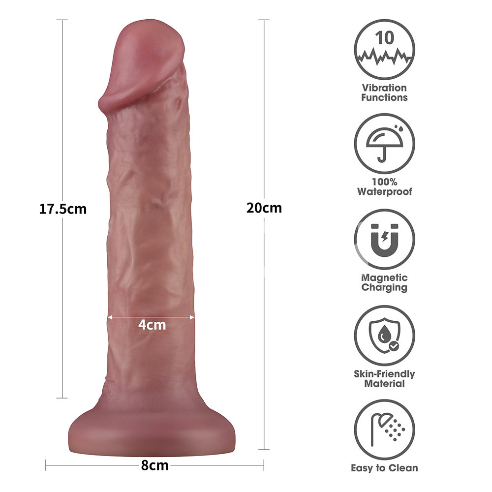 Dual Density Power Cock - 8 Inch Flesh - Flesh 20 cm USB Rechargeable Vibrating Dong - LV110202