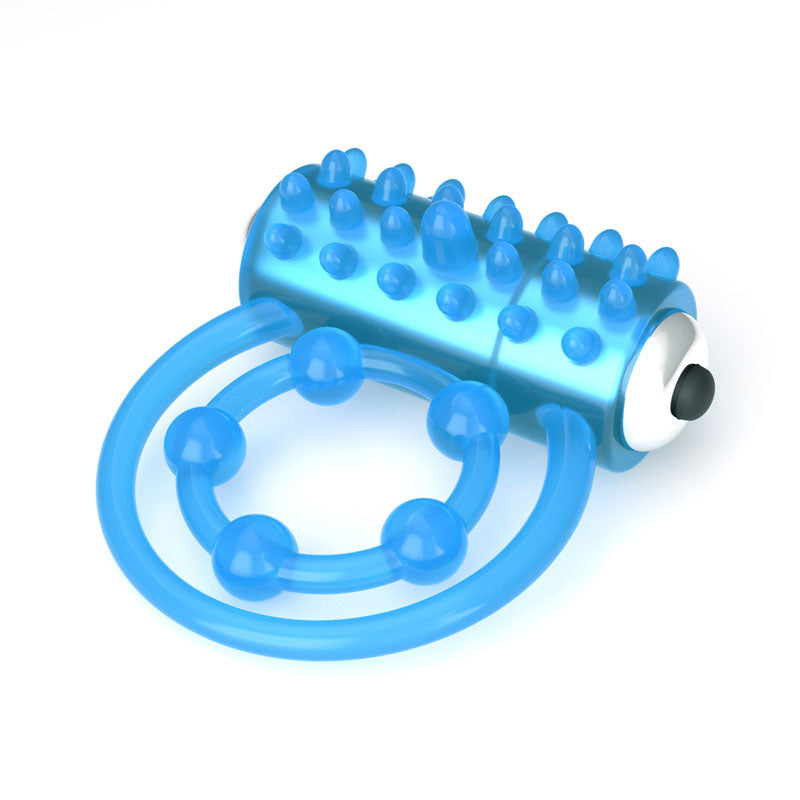 Lumino Play Vibrating Penis & Balls Ring - Glow in the Dark Blue Vibrating Cock Ring-LV343216