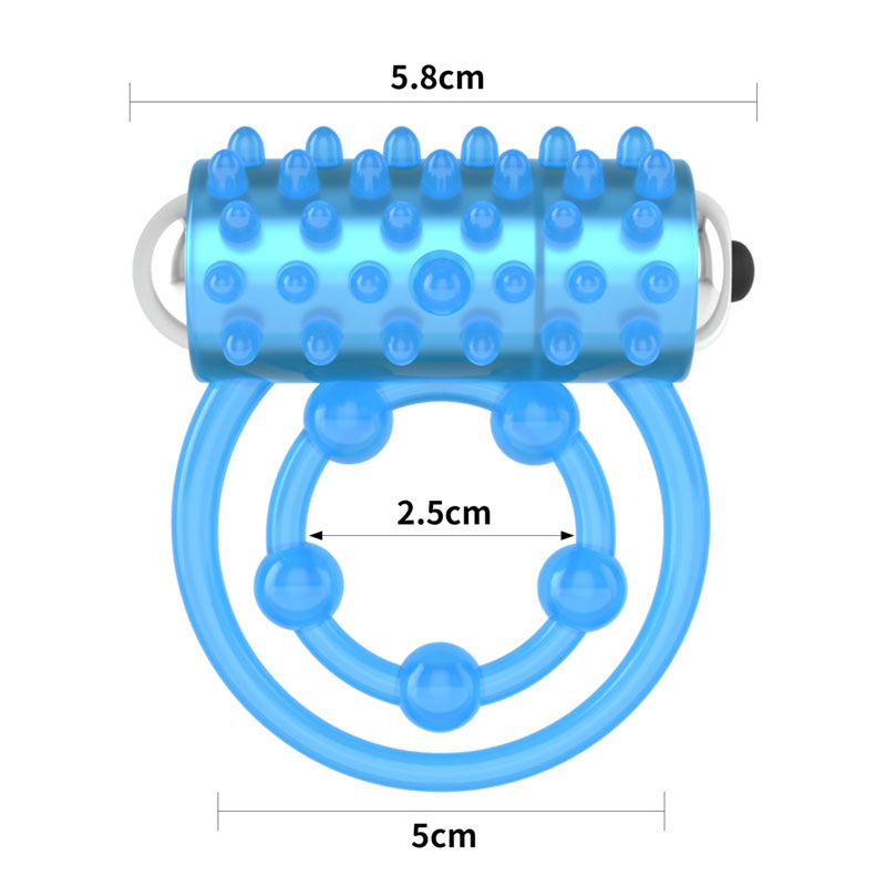Lumino Play Vibrating Penis & Balls Ring - Glow in the Dark Blue Vibrating Cock Ring-LV343216