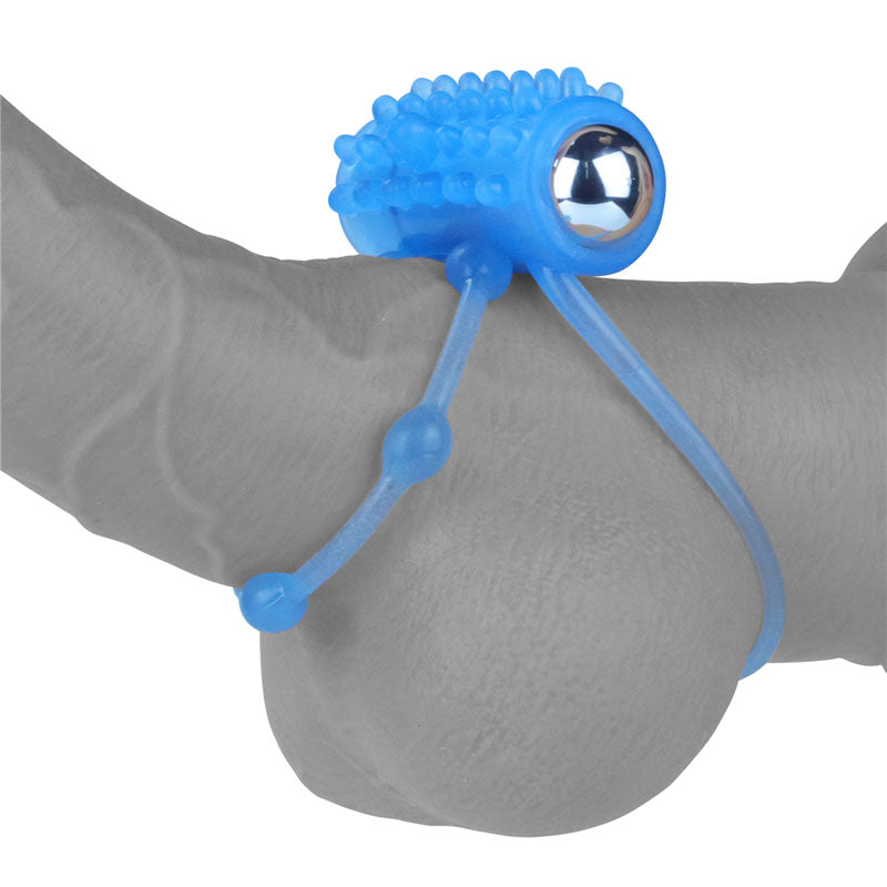 Lumino Play Vibrating Penis & Balls Ring - Glow in the Dark Blue Vibrating Cock Ring-LV343216